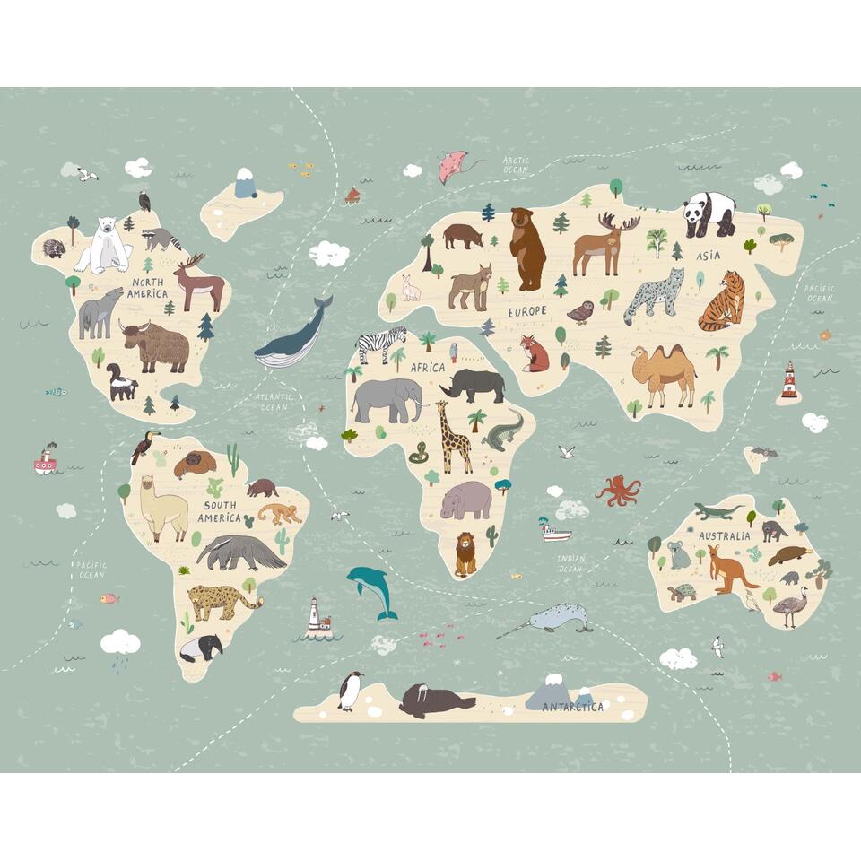 Sanders & Sanders papier peint panoramique - carte du monde pour enfants