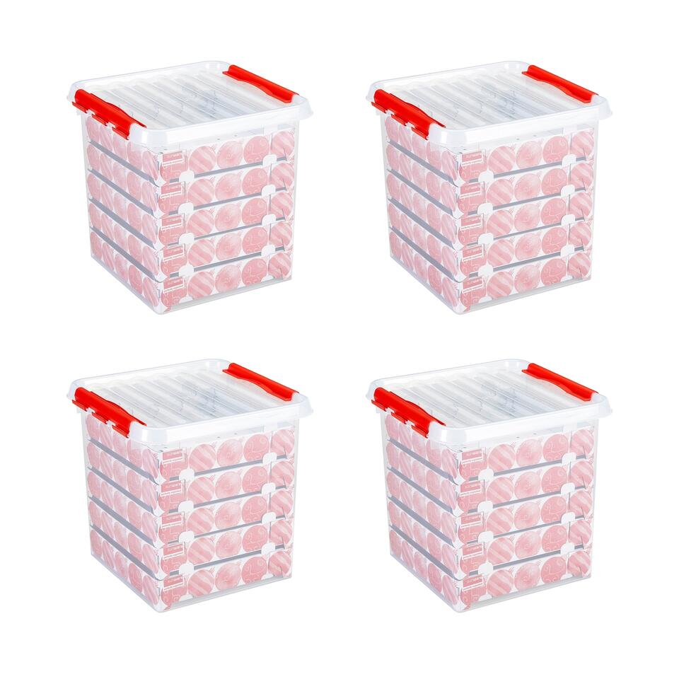 Q-line boîte de rangement Noël 62L avec insert pour 116 boules transparent  rouge