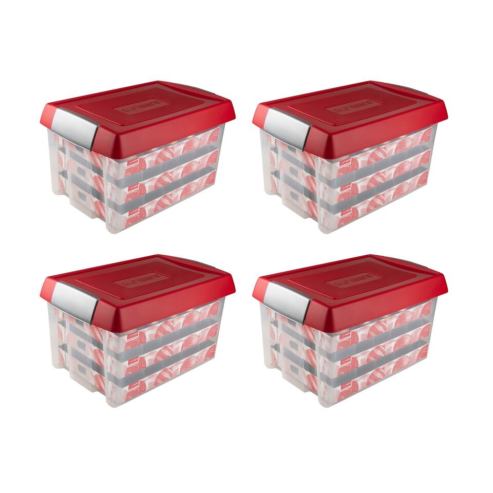 Nesta boîte de rangement Noël 45L avec insert pour 62 boules transparent  rouge