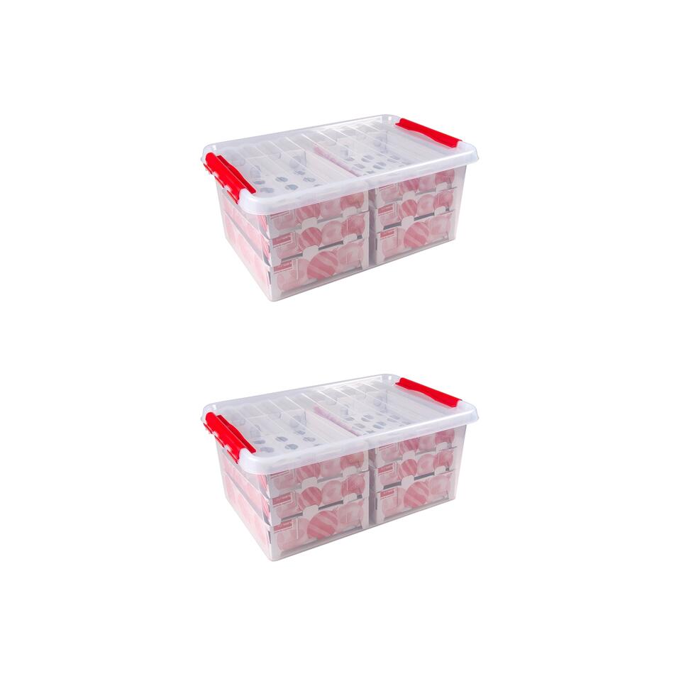 Nesta boîte de rangement Noël 60L avec insert pour 60 boules transparent  rouge