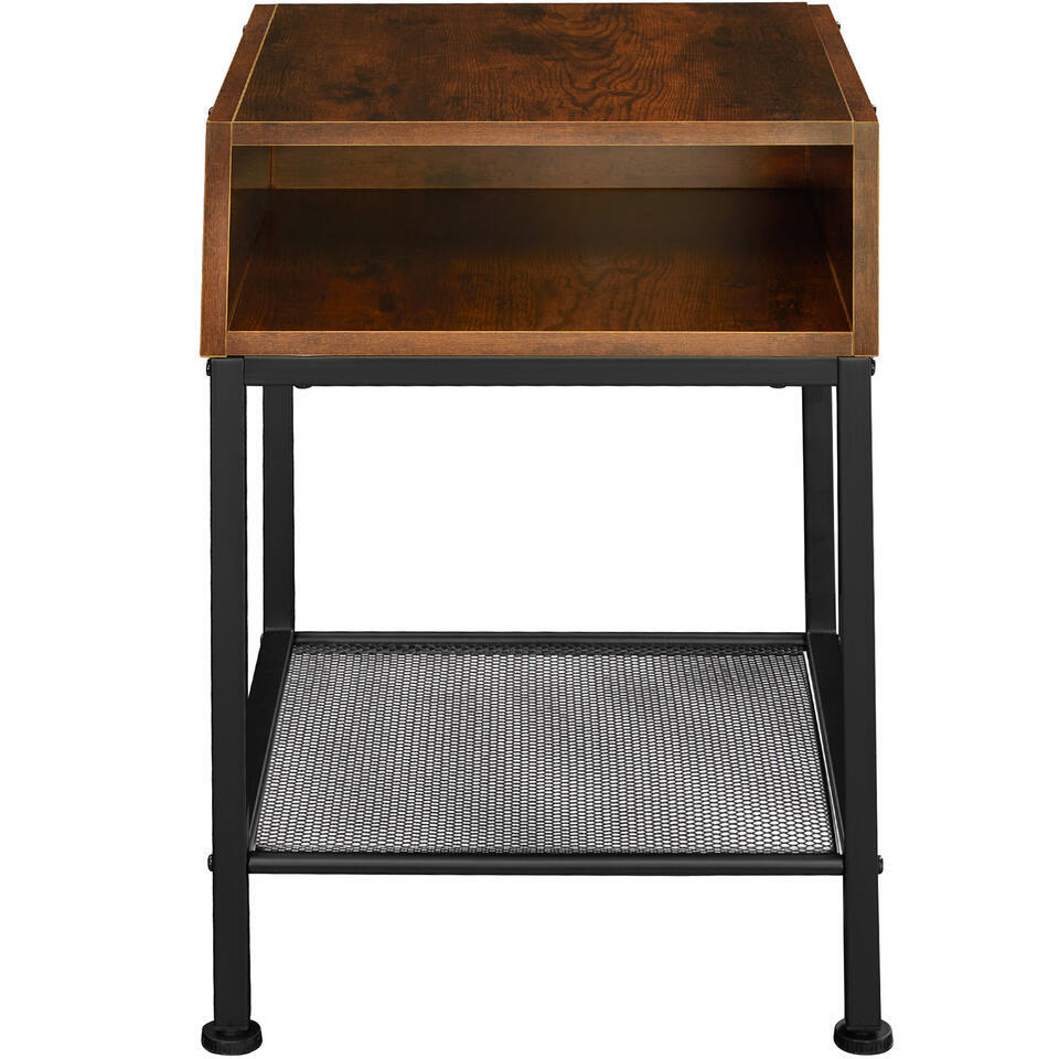 Table De Chevet Style Industriel TecTake – Dimensions 40x43x60,5 Cm – Plateau Verre, Structure Acier Et Bois – Porte Magnétique, étagère Réglable – Pieds Réglables – Bois Clair