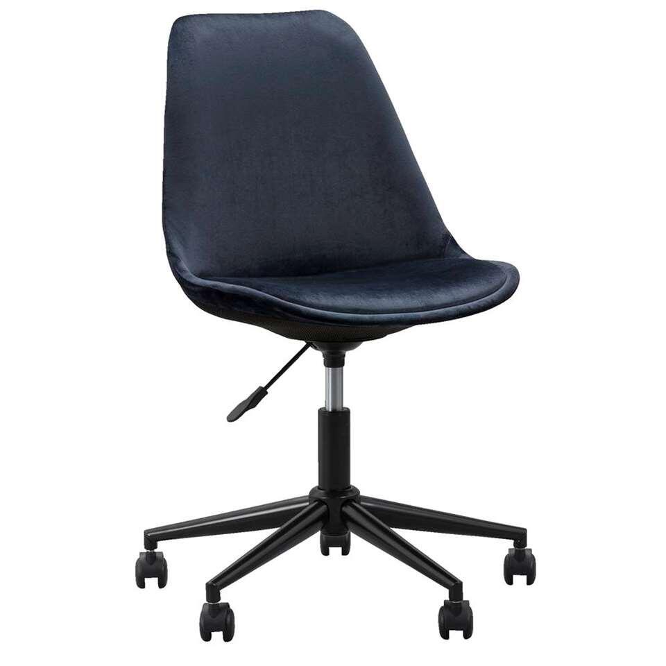 Chaise de bureau Senja - velours bleu - métal noir