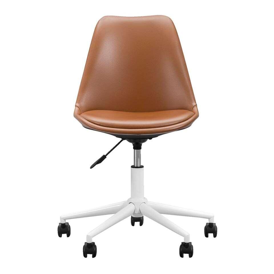 Chaise de bureau Senja - skaï de couleur cognac - métal blanc