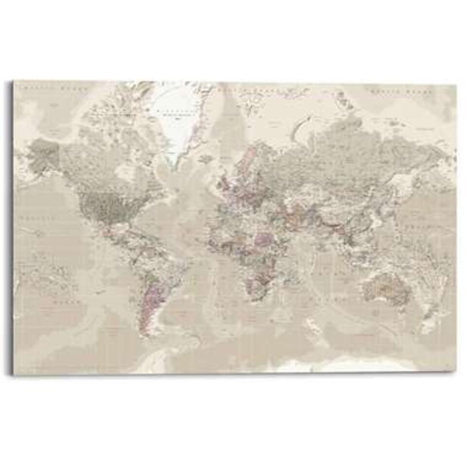Schilderij Wereldkaart 60x90 cm Beige | Leen Bakker
