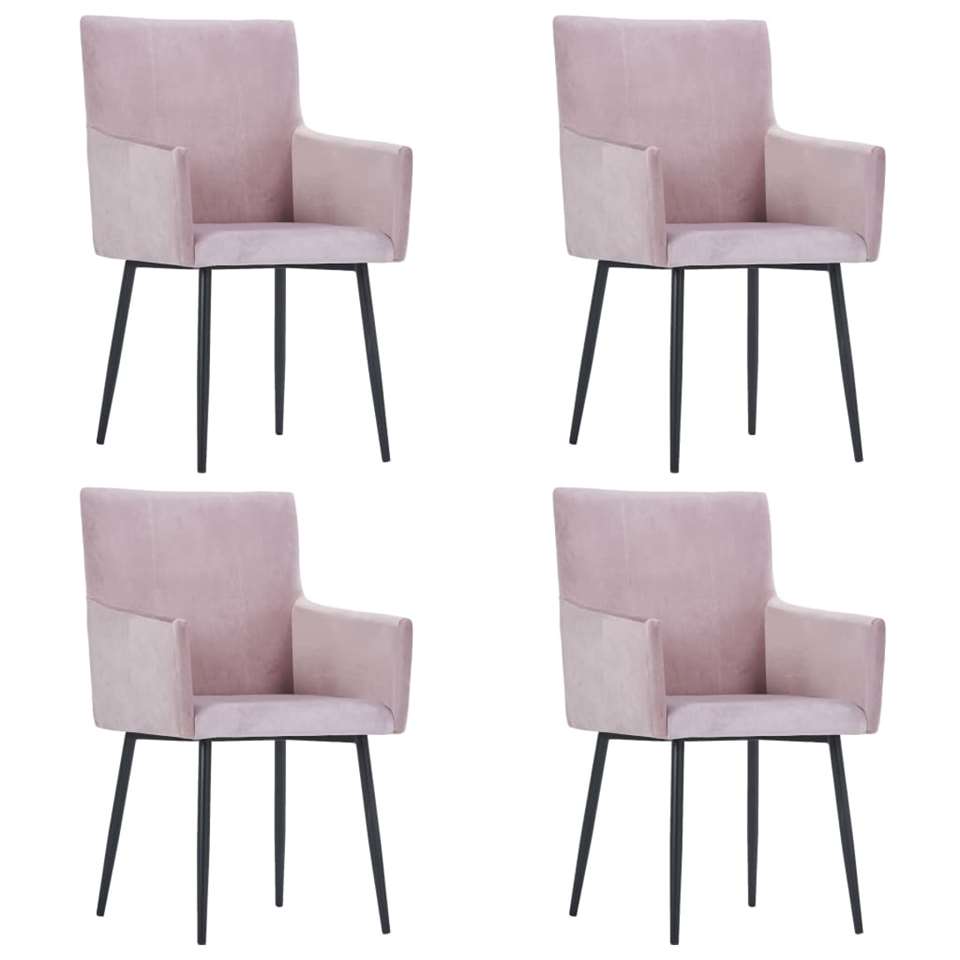 VIDAXL Eetkamerstoelen met armleuningen 4 st fluweel roze product