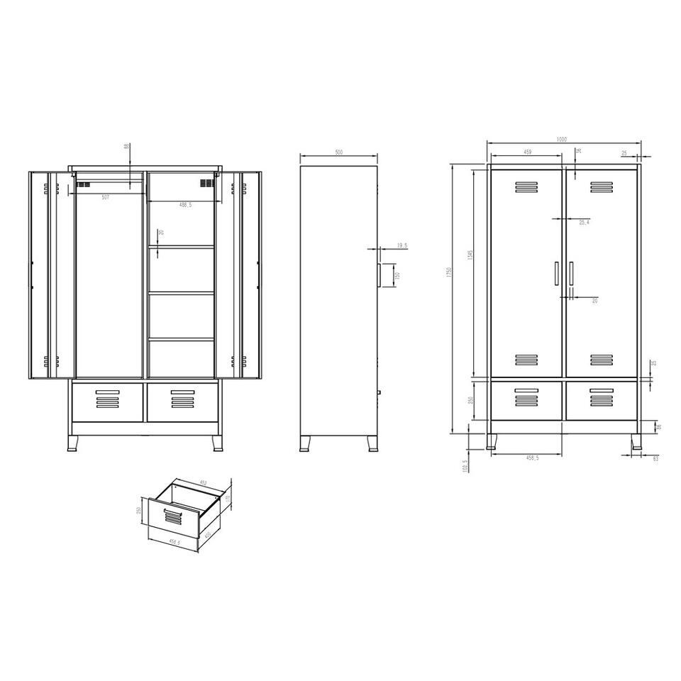 Kleerkast 2-deurs Locker - antraciet - 185x100x50 cm