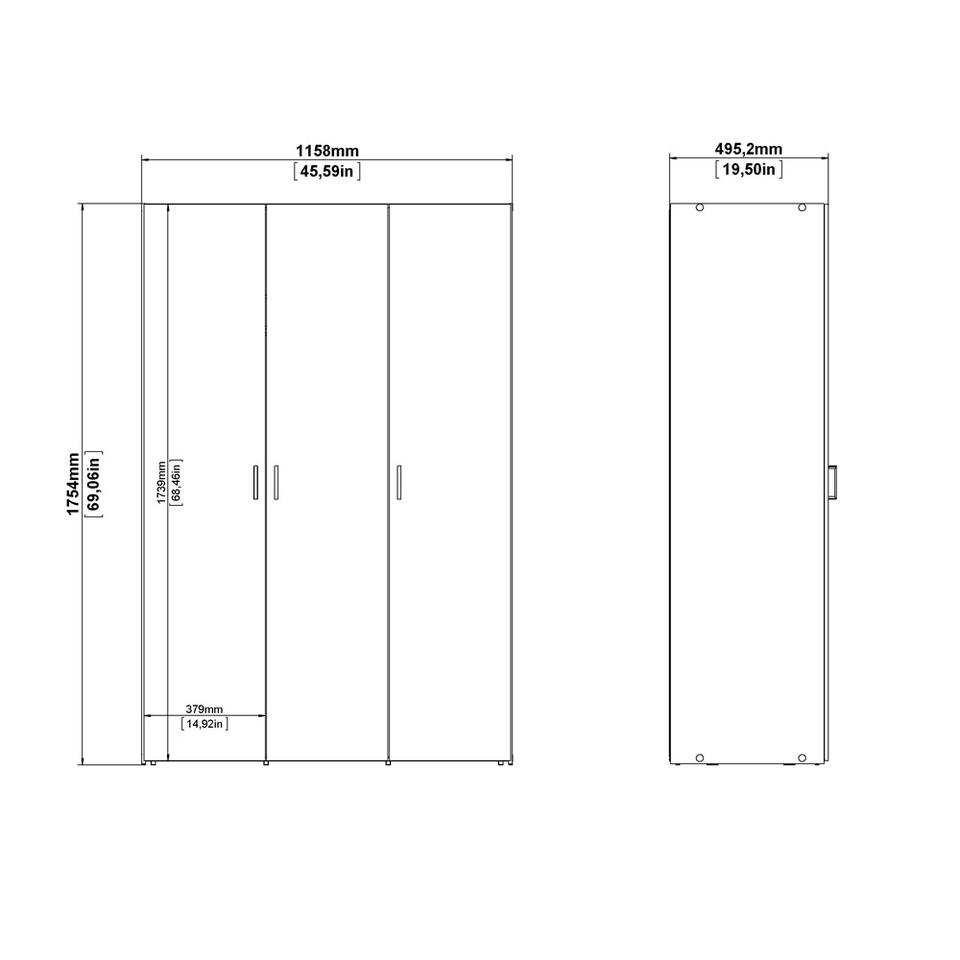 Kleerkast Space 3-deurs - wit - 175,4x115,8x49,5 cm