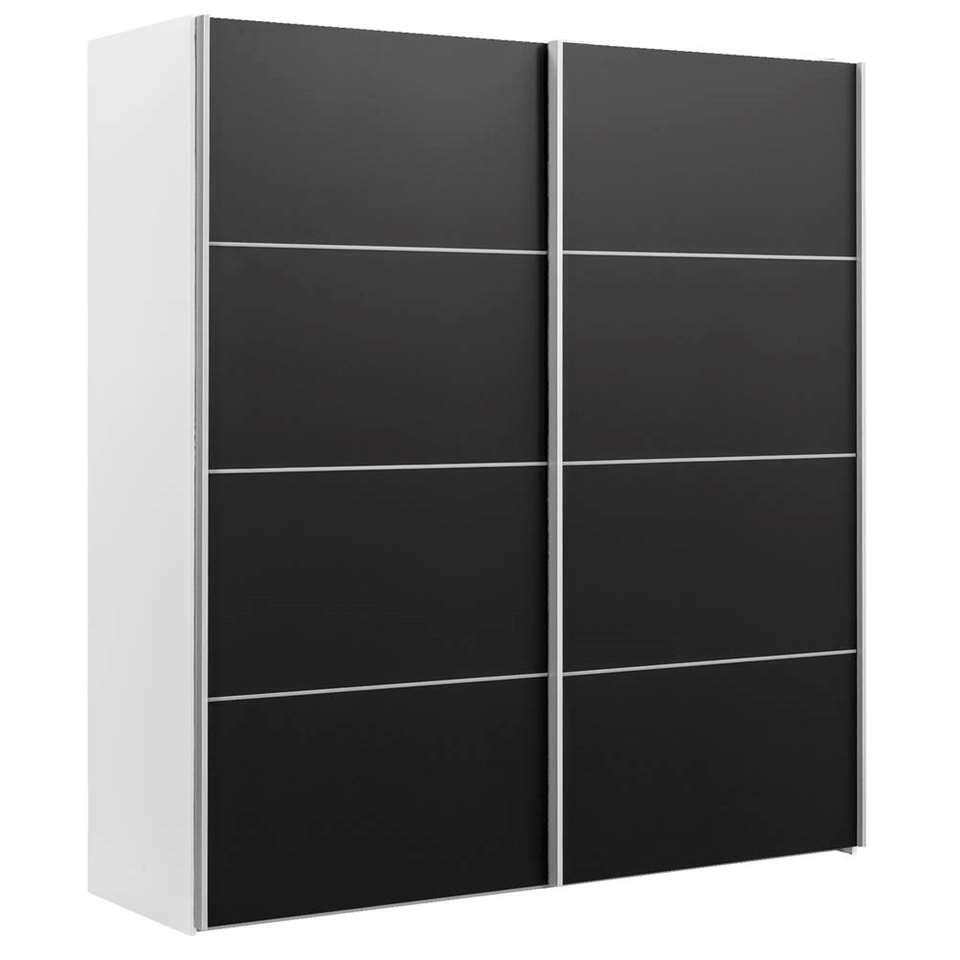 Schuifdeurkast Verona wit - zwart - 200x182x64 cm