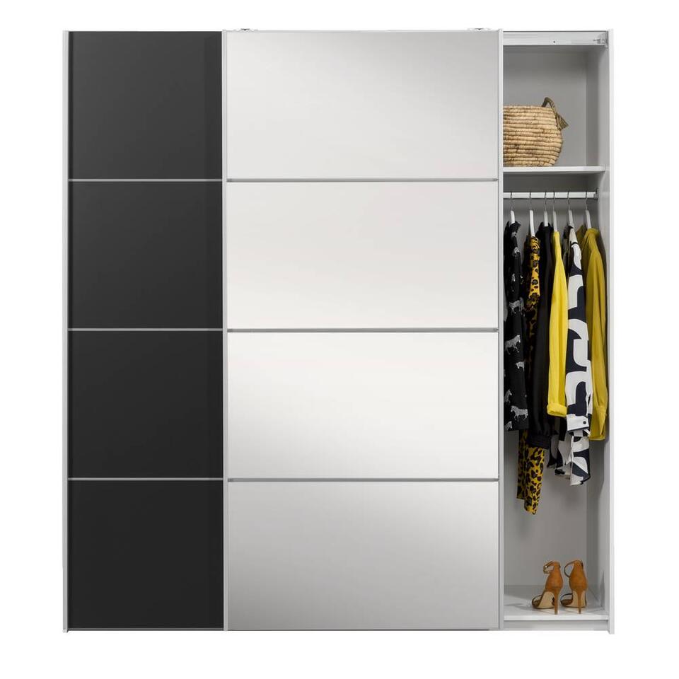 Schuifdeurkast Verona wit - zwart/spiegel - 200x182x64 cm