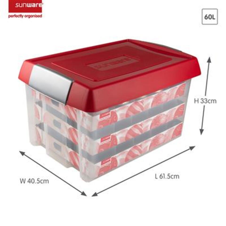 Nesta boîte de rangement Noël 32L avec insert pour 32 boules transparent  rouge
