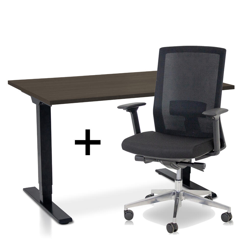 Ensemble MRC COMFORT - Bureau assis-debout + chaise - 140x80 - chêne brun