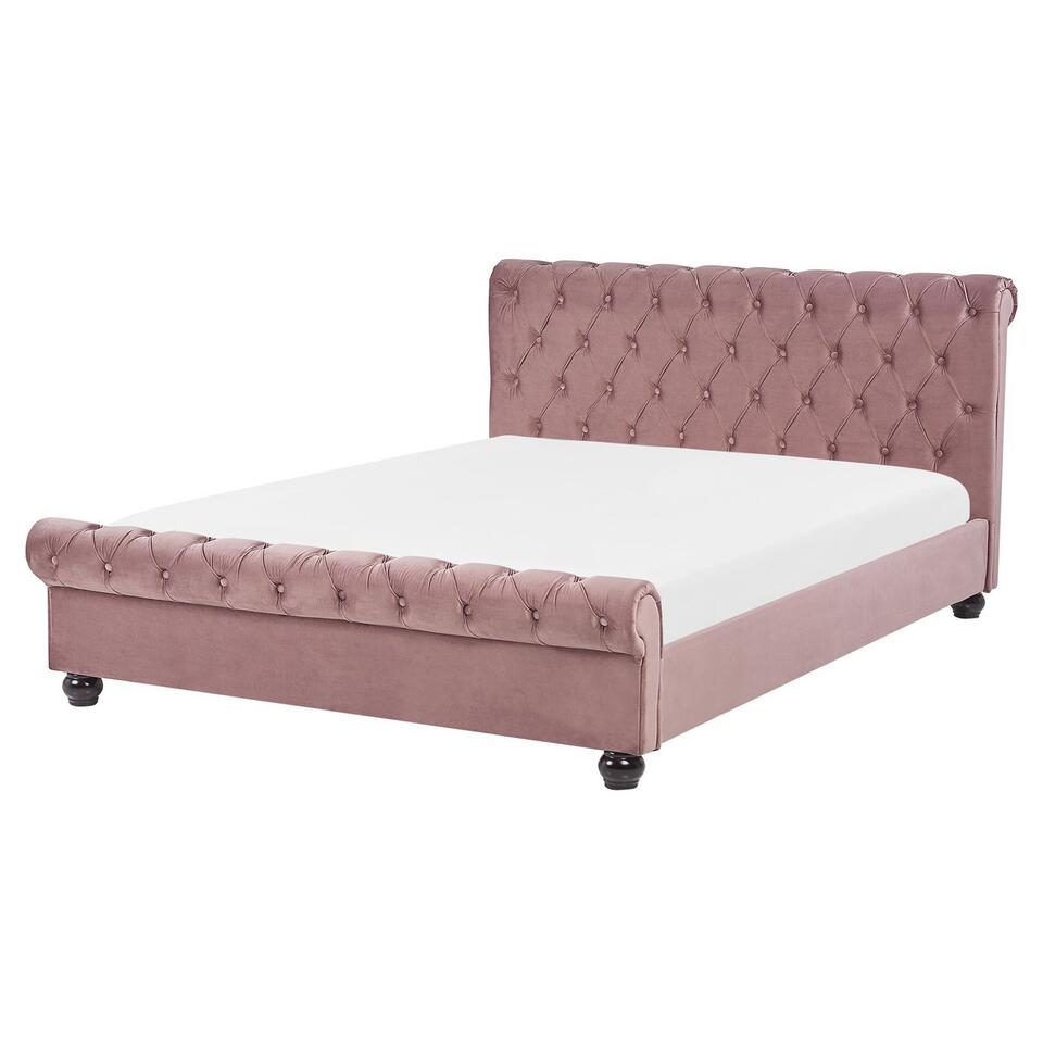 Lit double en velours rose 160 x 200 cm AVALLON 