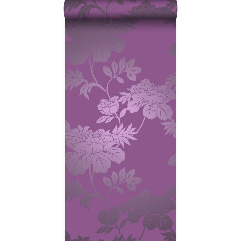 Tegenstander Inferieur Avondeten Origin behang - bloemen - aubergine paars - 53 cm x 10,05 m | Leen Bakker