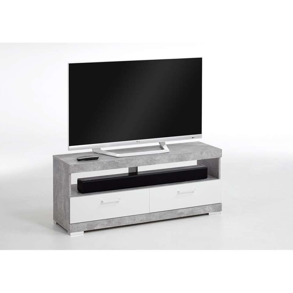 TV-meubel Bristol - betonkleur/wit edelglans - 120x50x35 cm - Leen Bakker