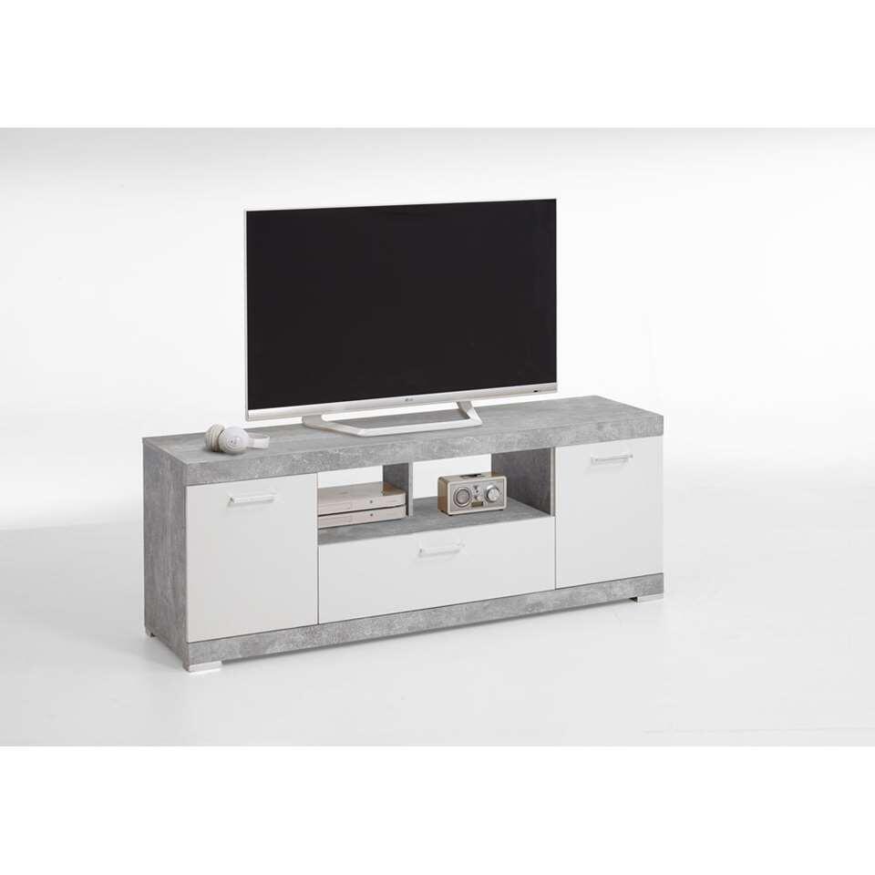 TV-meubel Bristol - betonkleur/wit edelglans - 160x59x42 cm - Leen Bakker