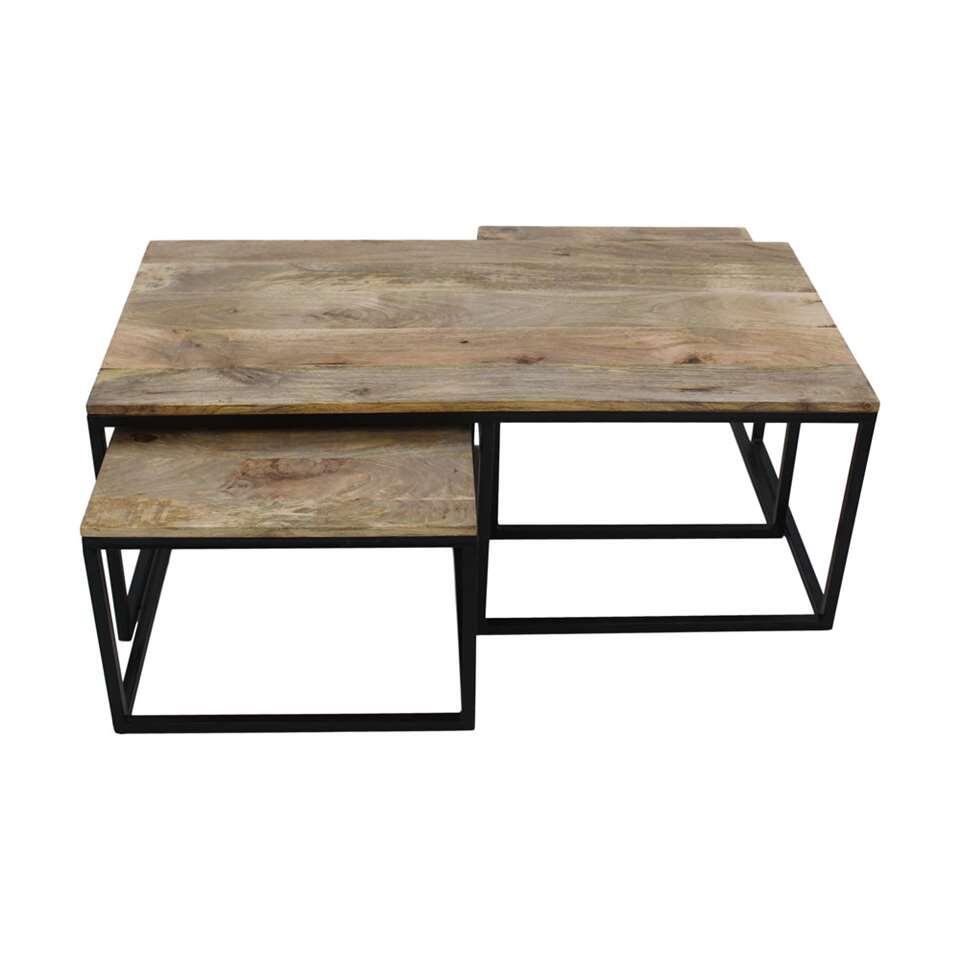 HSM Collection table de salon Falco (le lot de 3 pièces) - couleur naturelle/noire - 120x60x45 cm