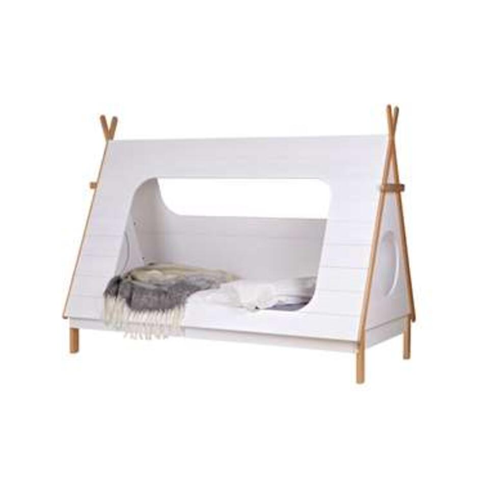 Lit tipi 90 x 200cm avec tente de lit - blanc/bois pin - Vipack