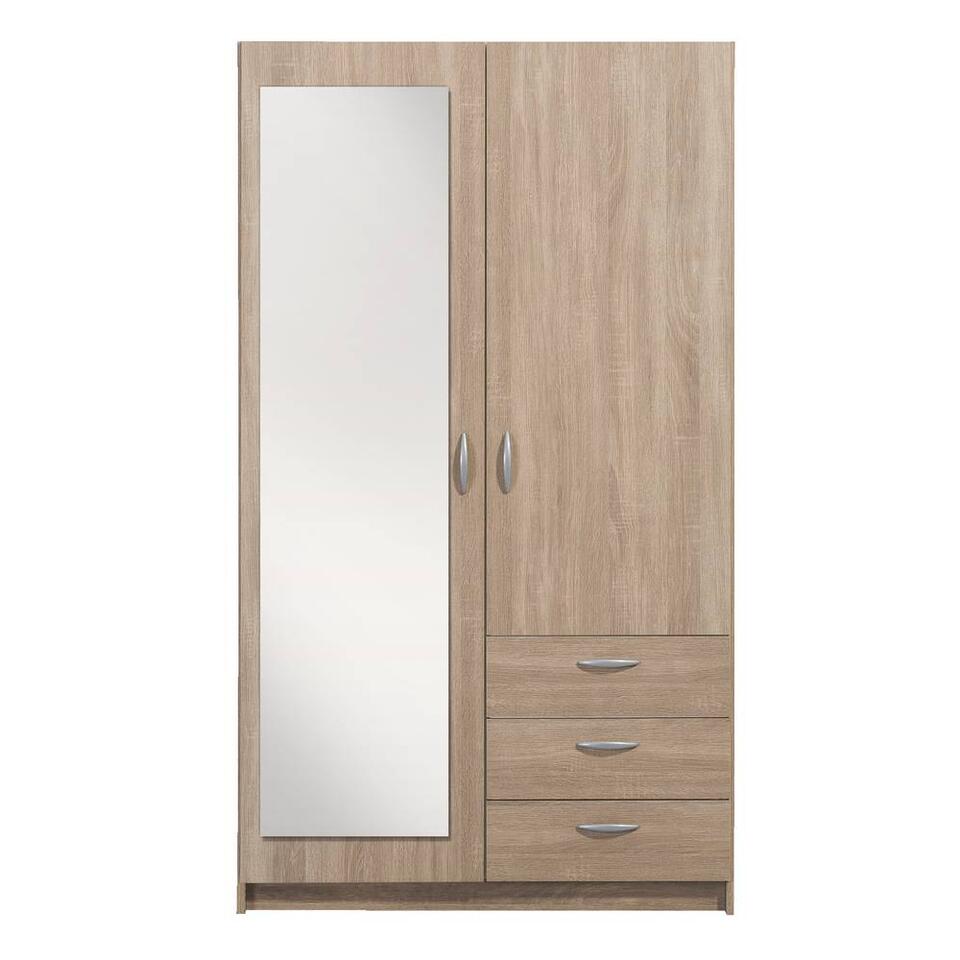 lint Sturen Plunderen Kleerkast Varia 2-deurs met spiegel - lichte eikenkleur - 175x97x50 cm |  Leen Bakker