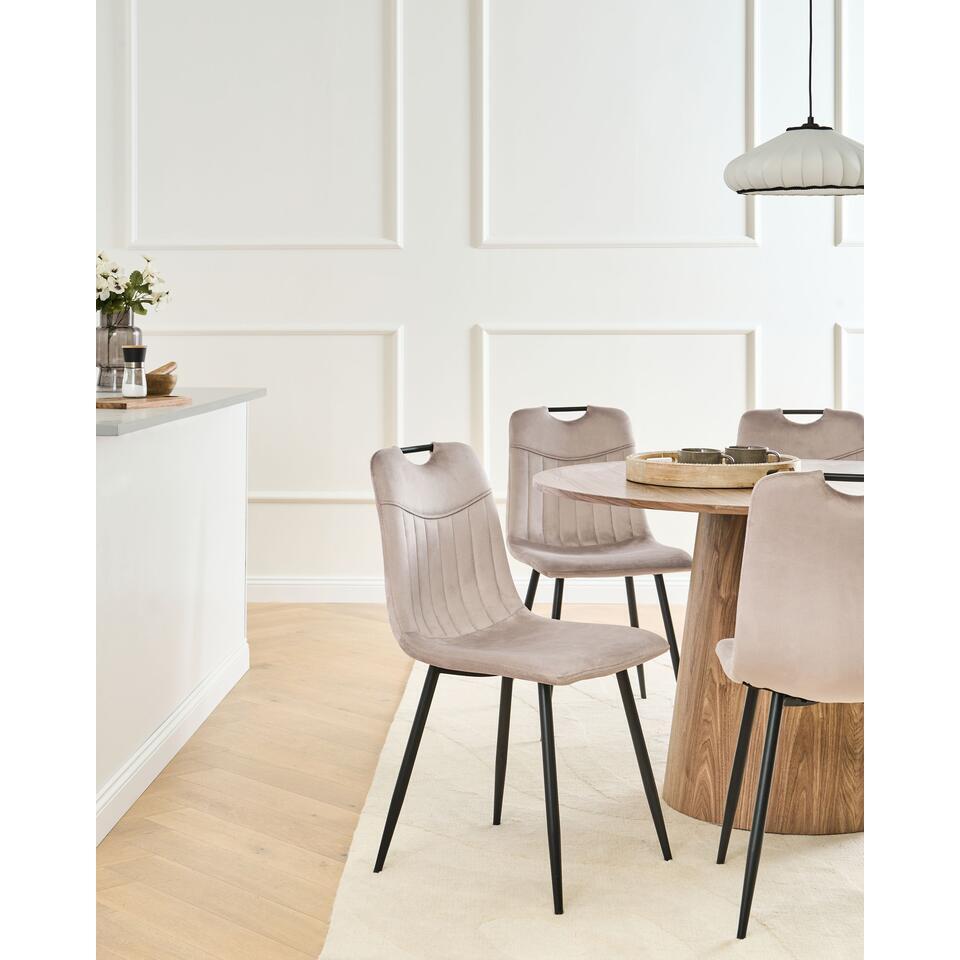 Set van 4 fluwelen eetkamerstoelen - armleuningen metalen poten - grijs