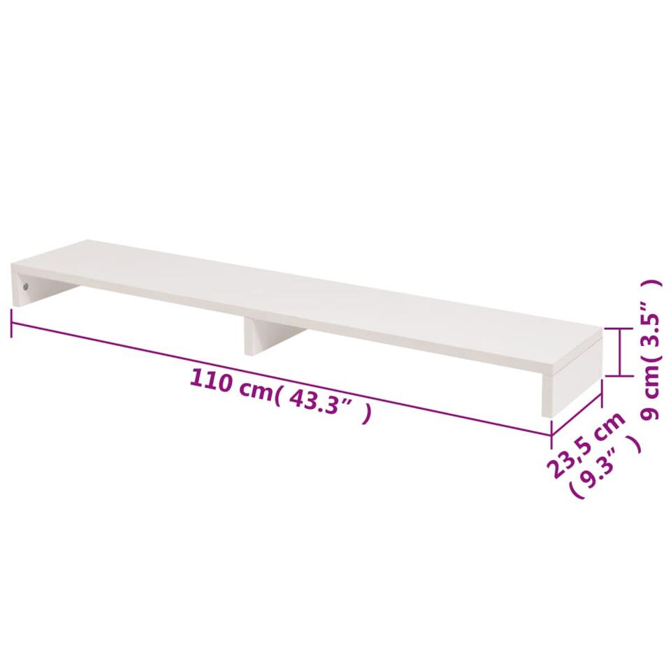 vidaXL Support de moniteur Blanc brillant 100 x 24 x 13 cm Aggloméré