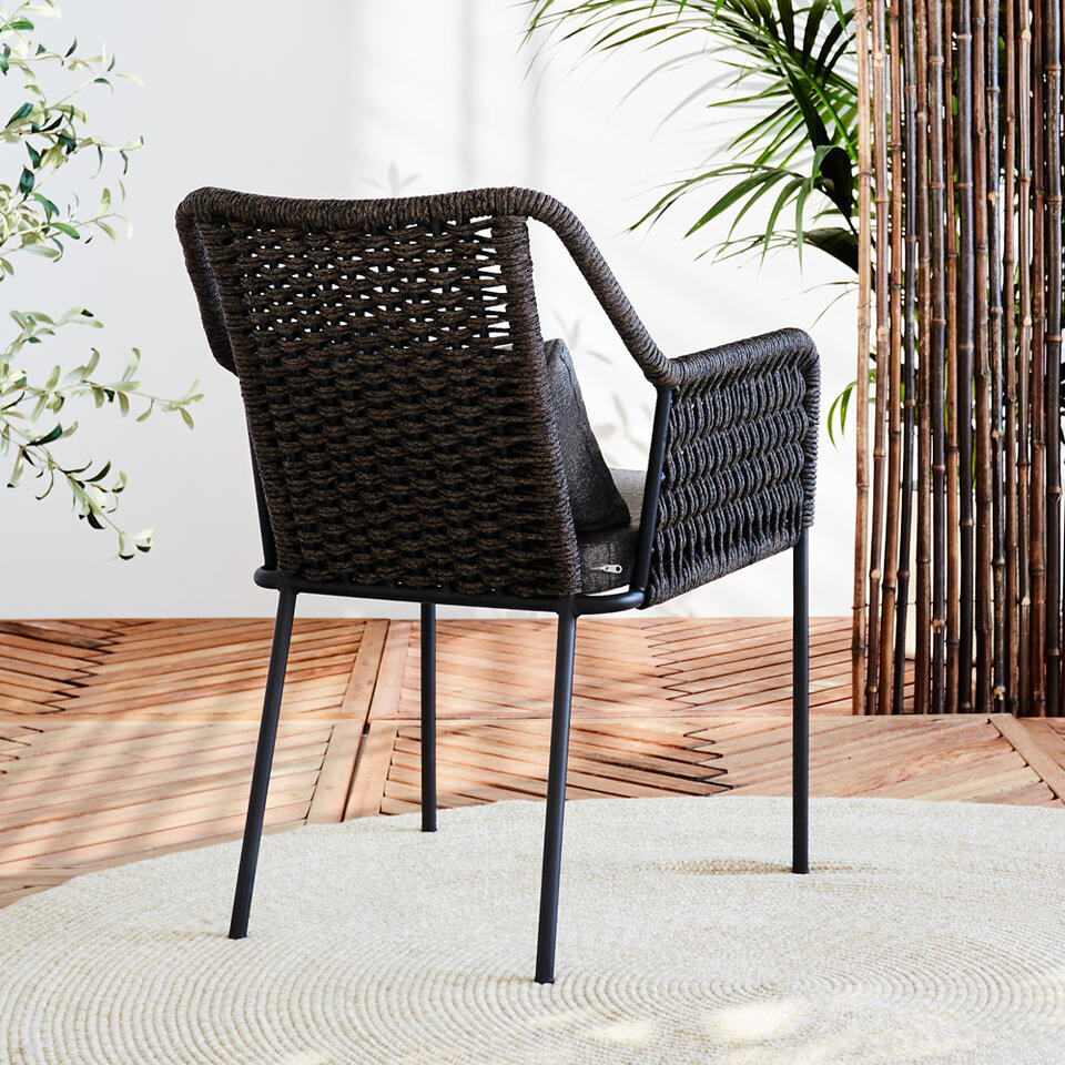 Chaise de jardin avec accoudoirs Nila corde brune - Dimehouse
