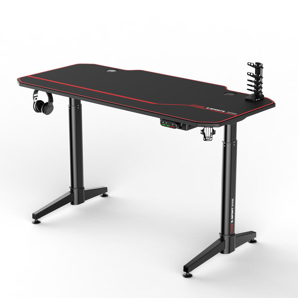 Bureau gamer - avec accessoires - pieds métallique - 108x70x60 cm -  noir/rouge