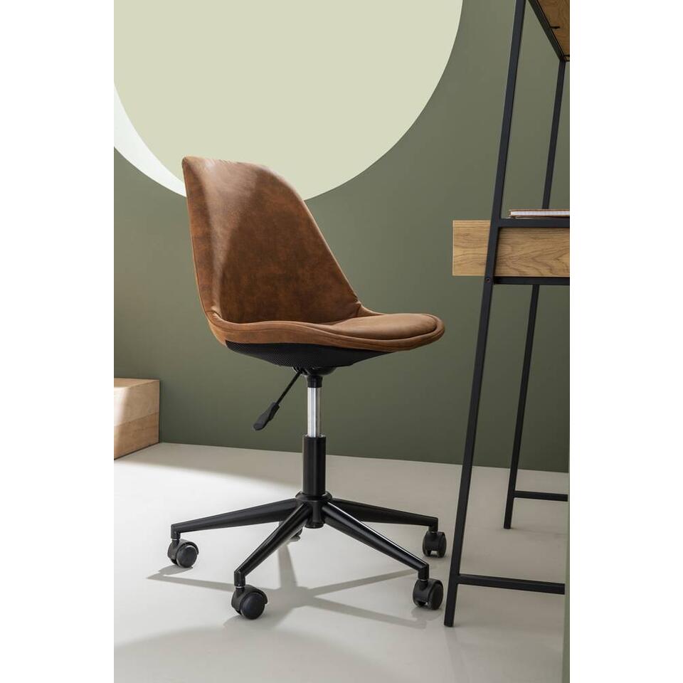 Chaise de bureau Senja - tissu en couleur cognac - métal noir